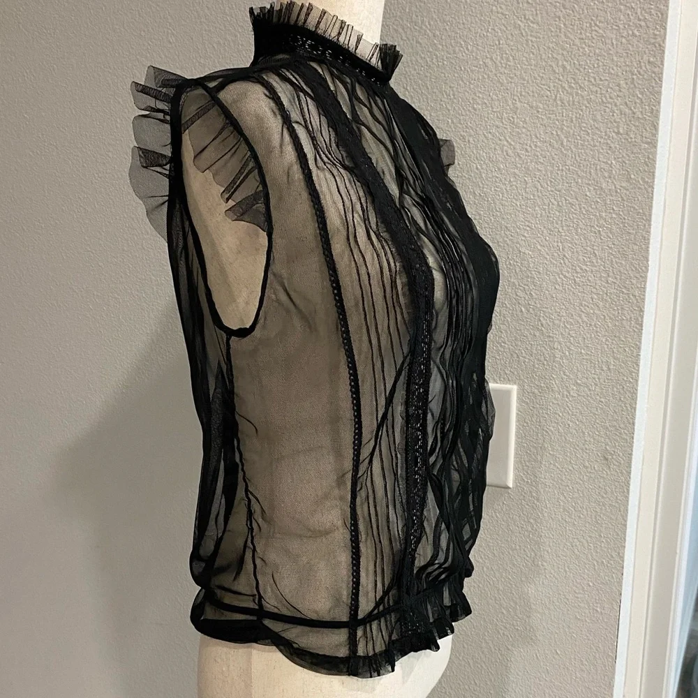 Elegant Black Sheer Striped Women's Top - Picture 8 of 12